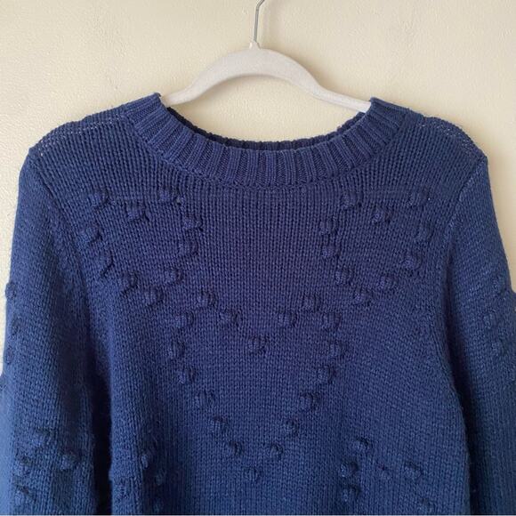 Crown & Ivy | Heart Pom Pom Crewneck Sweater Pullover Cozy Navy Blue Medium - Picture 2 of 5